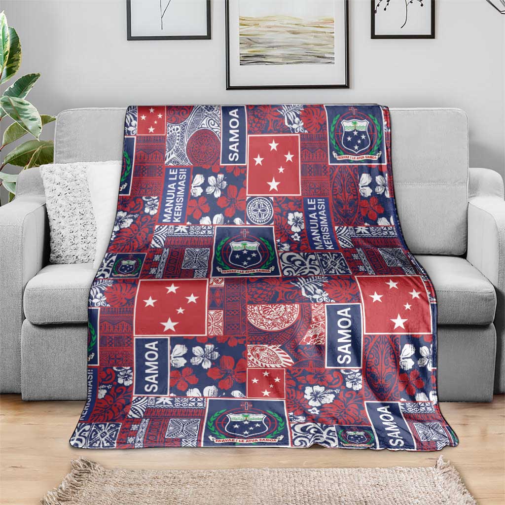 Red Samoa Manuia Le Kerisimasi Blanket Pacific Patchwork Xmas Vibes - Polynesian Pride