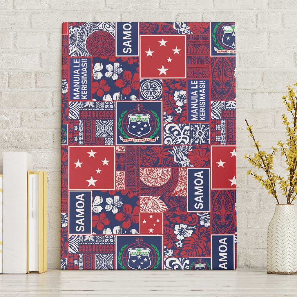 Red Samoa Manuia Le Kerisimasi Canvas Wall Art Pacific Patchwork Xmas Vibes - Polynesian Pride