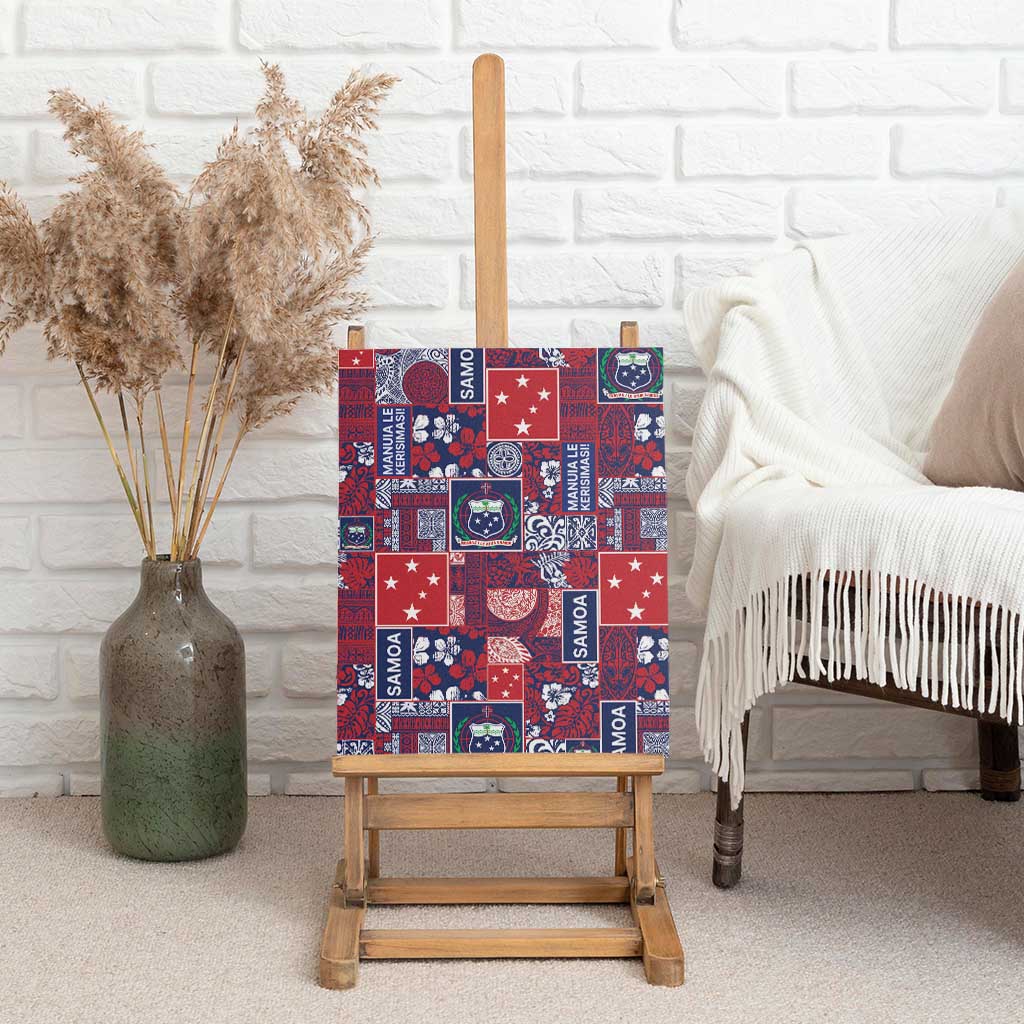 Red Samoa Manuia Le Kerisimasi Canvas Wall Art Pacific Patchwork Xmas Vibes - Polynesian Pride