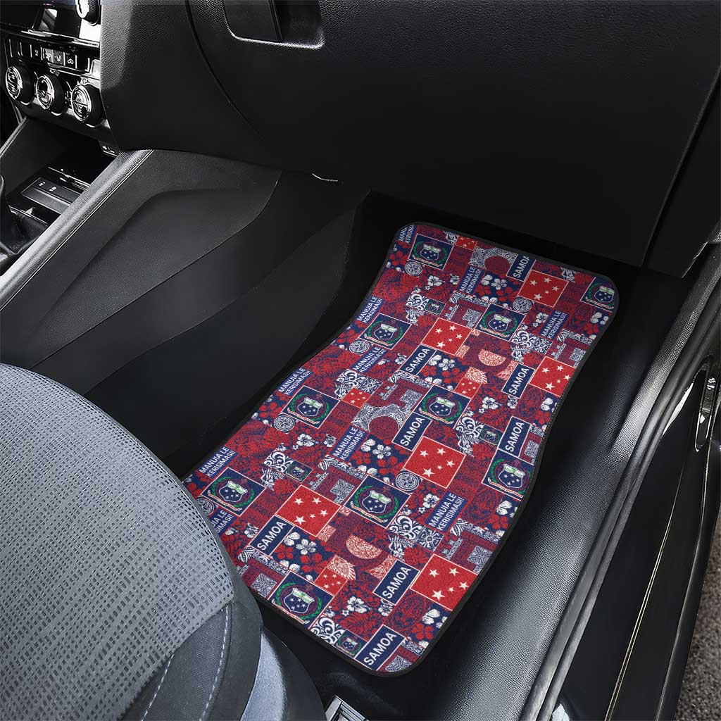 Red Samoa Manuia Le Kerisimasi Car Mats Pacific Patchwork Xmas Vibes - Polynesian Pride