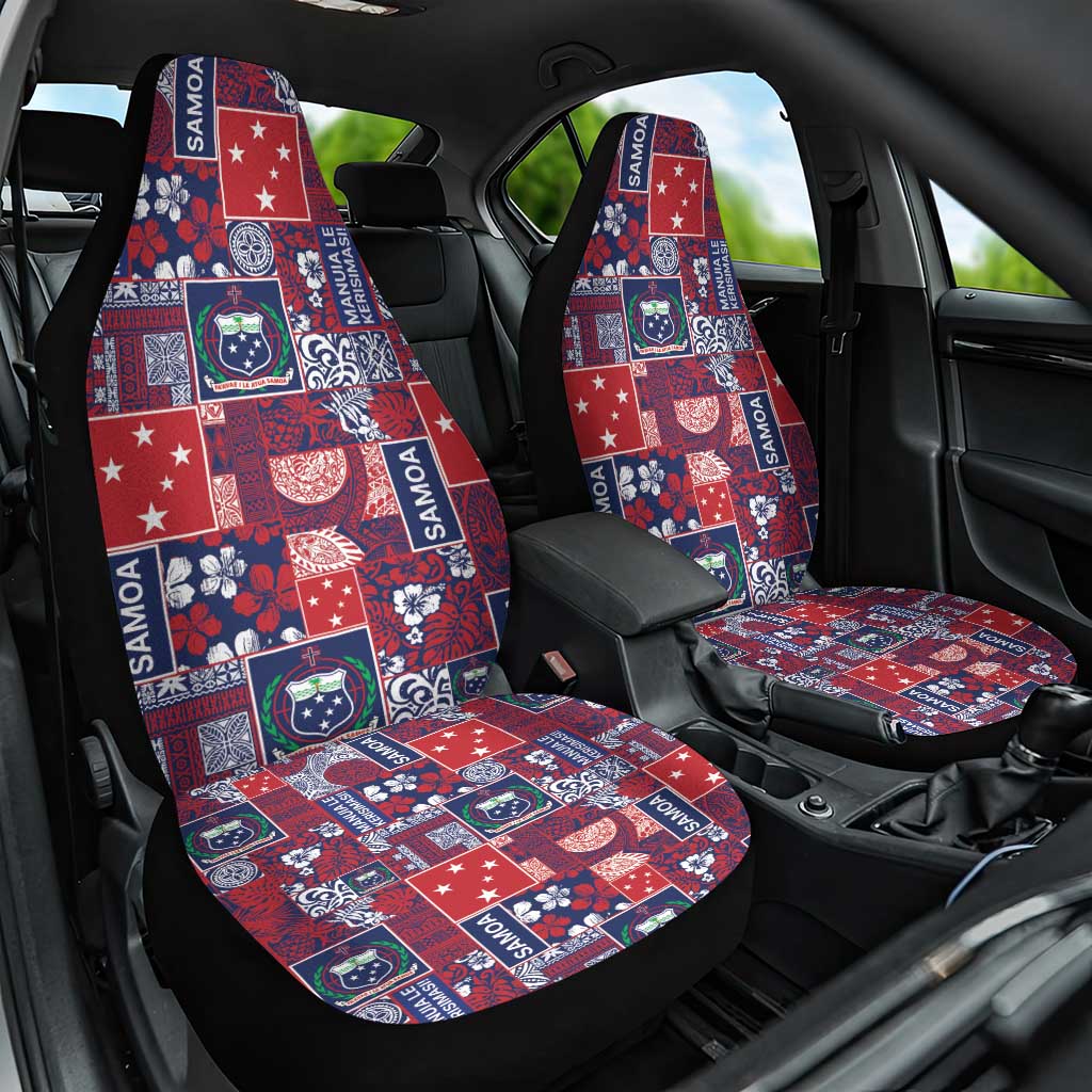 Red Samoa Manuia Le Kerisimasi Car Seat Cover Pacific Patchwork Xmas Vibes - Polynesian Pride