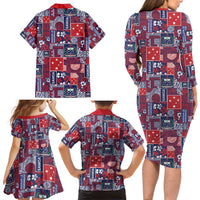 Red Samoa Manuia Le Kerisimasi Family Matching Long Sleeve Bodycon Dress and Hawaiian Shirt Pacific Patchwork Xmas Vibes - Polynesian Pride