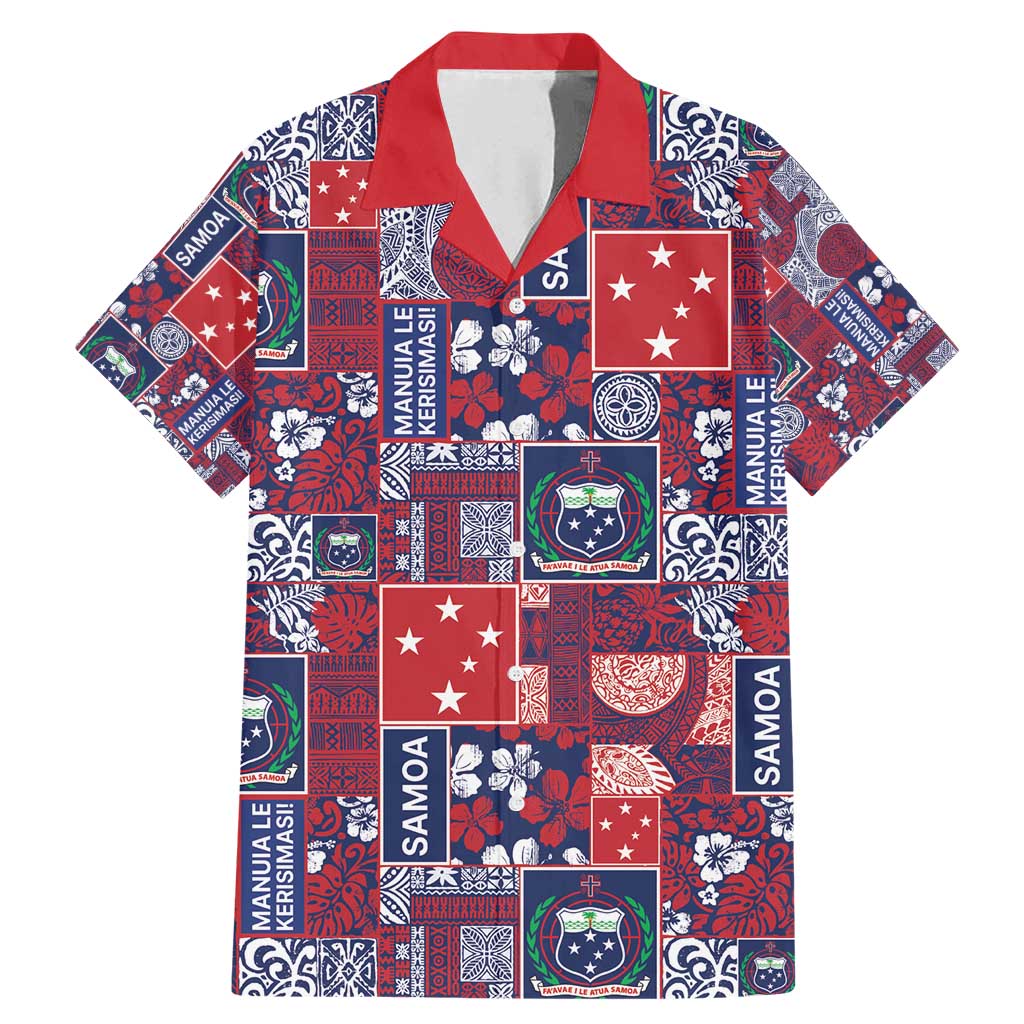 Red Samoa Manuia Le Kerisimasi Family Matching Mermaid Dress and Hawaiian Shirt Pacific Patchwork Xmas Vibes - Polynesian Pride