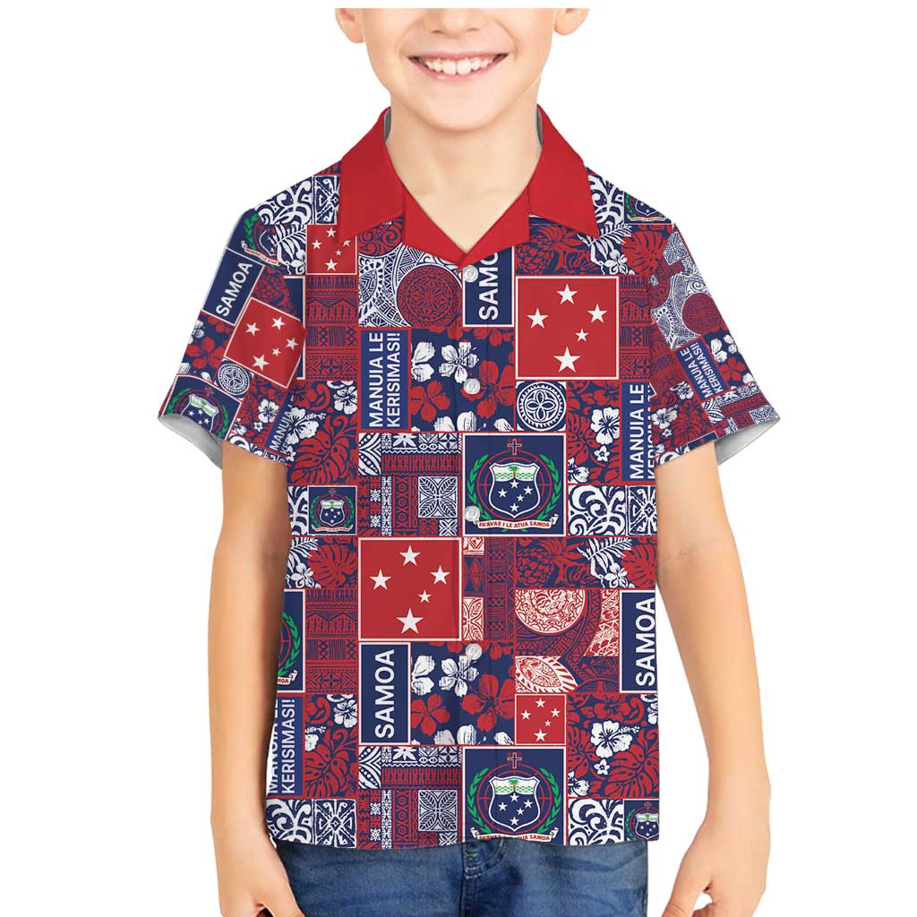 Red Samoa Manuia Le Kerisimasi Family Matching Mermaid Dress and Hawaiian Shirt Pacific Patchwork Xmas Vibes - Polynesian Pride