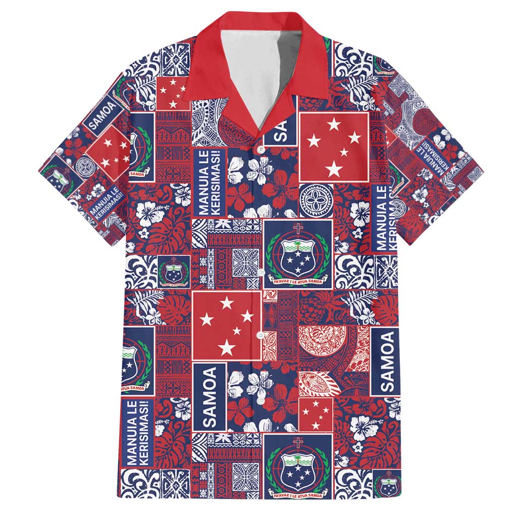 Red Samoa Manuia Le Kerisimasi Family Matching Summer Maxi Dress and Hawaiian Shirt Pacific Patchwork Xmas Vibes - Polynesian Pride