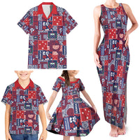 Red Samoa Manuia Le Kerisimasi Family Matching Tank Maxi Dress and Hawaiian Shirt Pacific Patchwork Xmas Vibes - Polynesian Pride