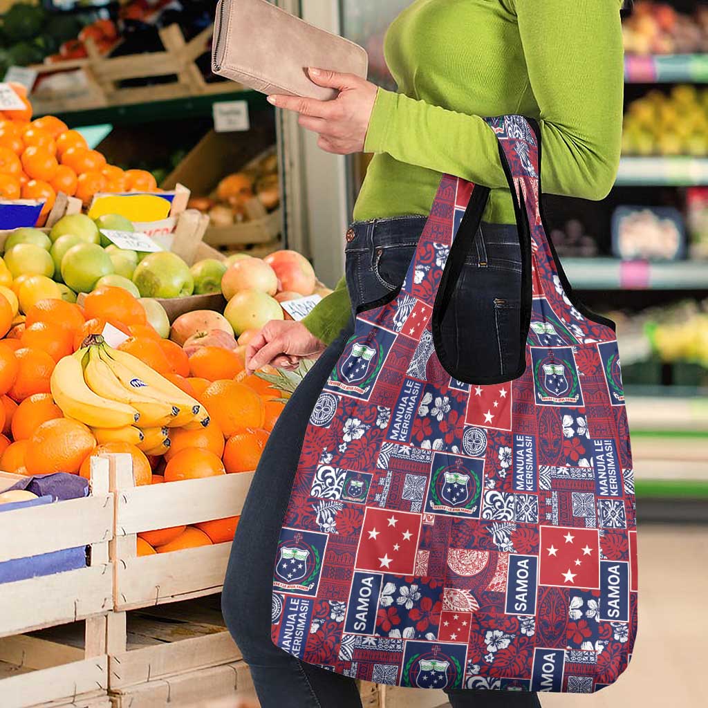 Red Samoa Manuia Le Kerisimasi Grocery Bag Pacific Patchwork Xmas Vibes - Polynesian Pride