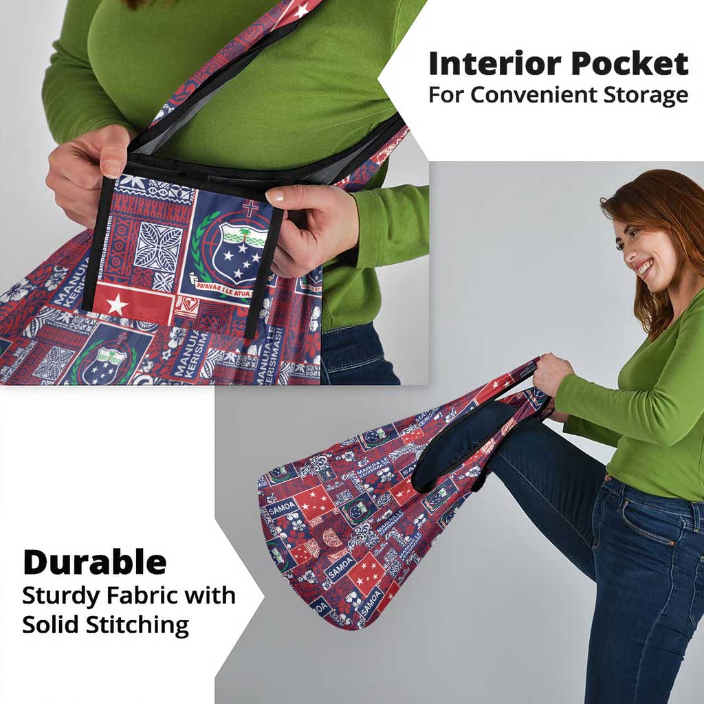 Red Samoa Manuia Le Kerisimasi Grocery Bag Pacific Patchwork Xmas Vibes - Polynesian Pride