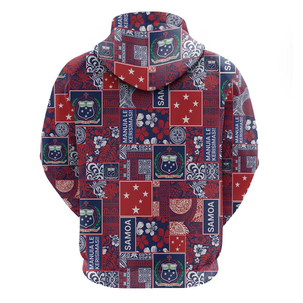 Red Samoa Manuia Le Kerisimasi Hoodie Pacific Patchwork Xmas Vibes - Polynesian Pride