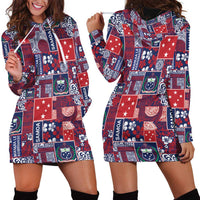 Red Samoa Manuia Le Kerisimasi Hoodie Dress Pacific Patchwork Xmas Vibes - Polynesian Pride