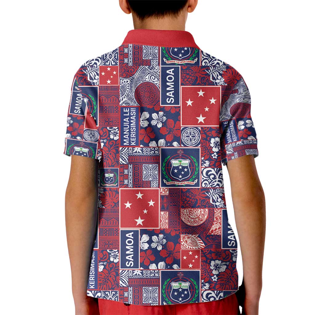 Red Samoa Manuia Le Kerisimasi Kid Polo Shirt Pacific Patchwork Xmas Vibes - Polynesian Pride