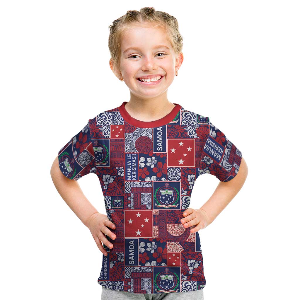 Red Samoa Manuia Le Kerisimasi Kid T Shirt Pacific Patchwork Xmas Vibes LT9 Red - Polynesian Pride