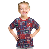 Red Samoa Manuia Le Kerisimasi Kid T Shirt Pacific Patchwork Xmas Vibes - Polynesian Pride