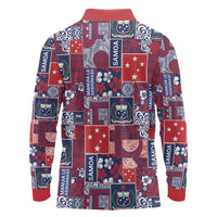 Red Samoa Manuia Le Kerisimasi Long Sleeve Polo Shirt Pacific Patchwork Xmas Vibes - Polynesian Pride