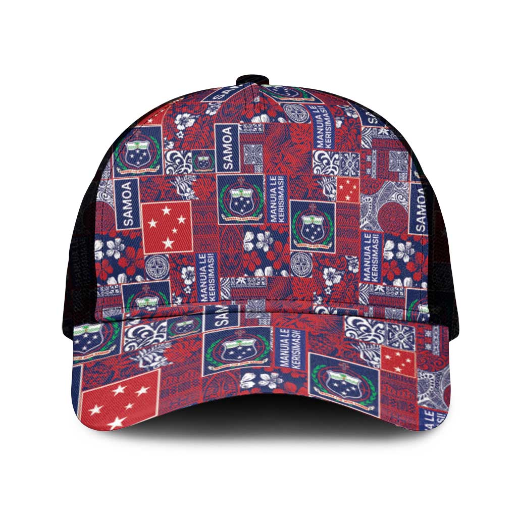 Red Samoa Manuia Le Kerisimasi Mesh Trucker Cap Pacific Patchwork Xmas Vibes - Polynesian Pride