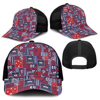 Red Samoa Manuia Le Kerisimasi Mesh Trucker Cap Pacific Patchwork Xmas Vibes - Polynesian Pride