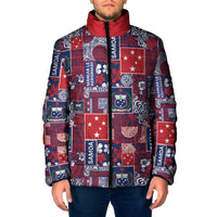 Red Samoa Manuia Le Kerisimasi Padded Jacket Pacific Patchwork Xmas Vibes - Polynesian Pride