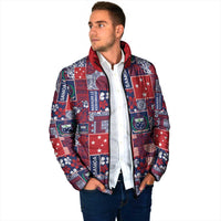 Red Samoa Manuia Le Kerisimasi Padded Jacket Pacific Patchwork Xmas Vibes - Polynesian Pride
