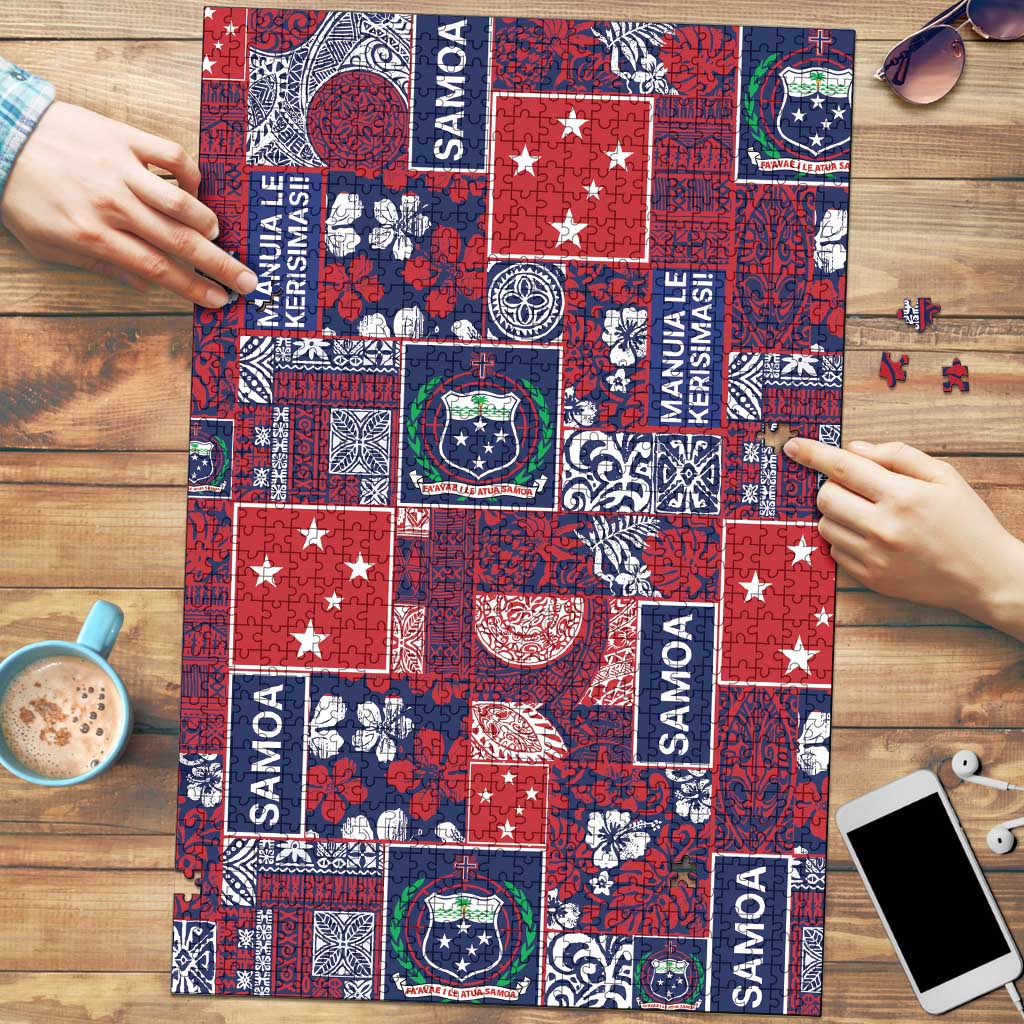 Red Samoa Manuia Le Kerisimasi Puzzle Pacific Patchwork Xmas Vibes - Polynesian Pride