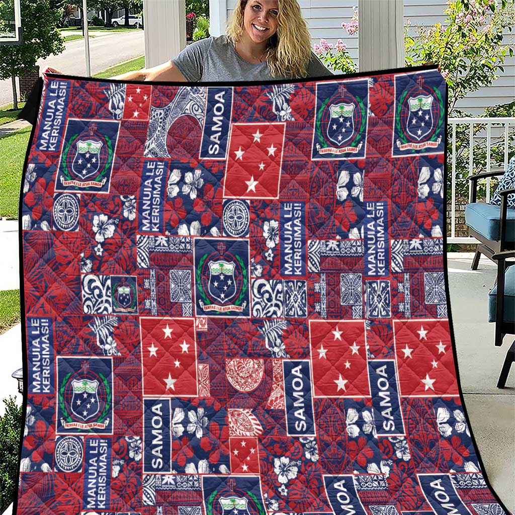 Red Samoa Manuia Le Kerisimasi Quilt Pacific Patchwork Xmas Vibes - Polynesian Pride