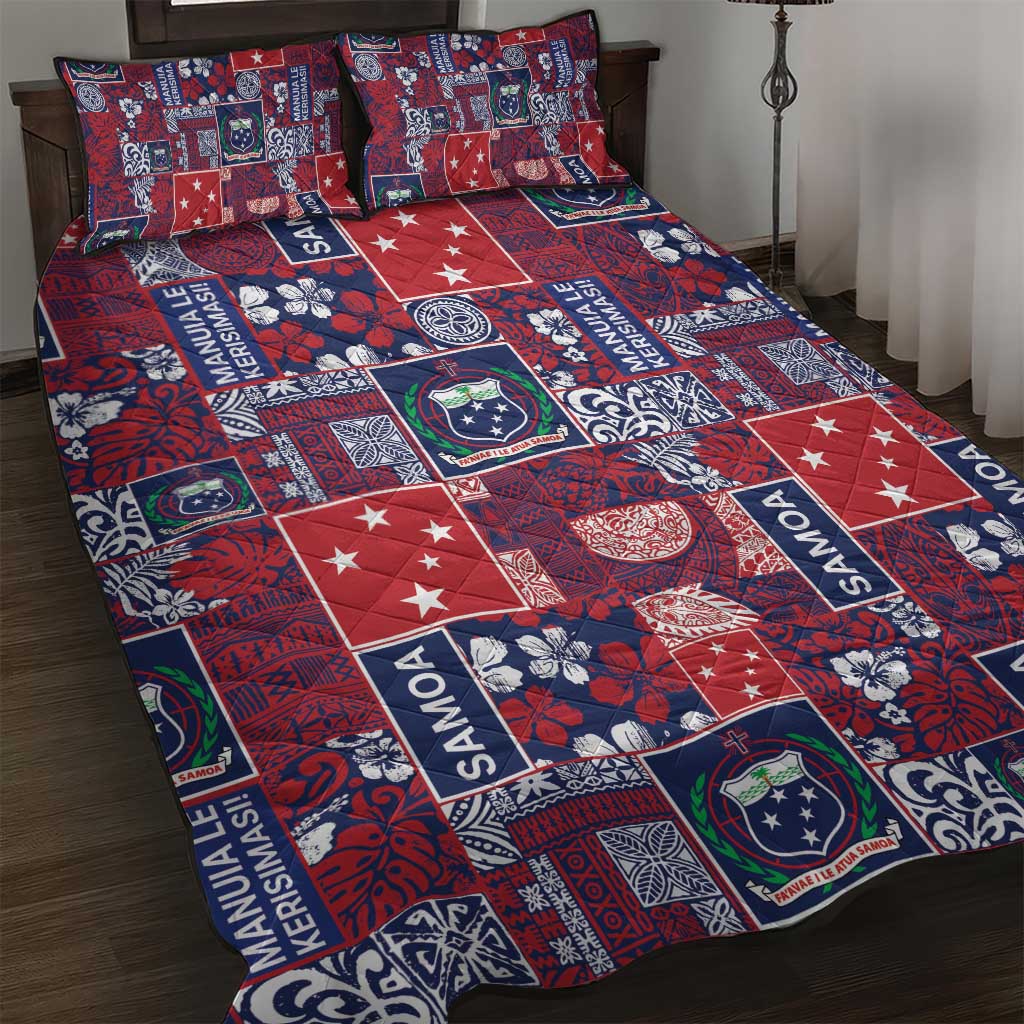 Red Samoa Manuia Le Kerisimasi Quilt Bed Set Pacific Patchwork Xmas Vibes - Polynesian Pride