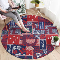 Red Samoa Manuia Le Kerisimasi Round Carpet Pacific Patchwork Xmas Vibes - Polynesian Pride