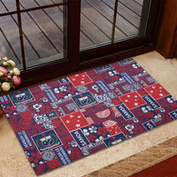 Red Samoa Manuia Le Kerisimasi Rubber Doormat Pacific Patchwork Xmas Vibes - Polynesian Pride
