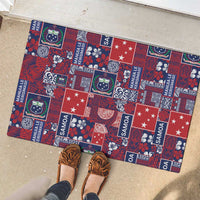 Red Samoa Manuia Le Kerisimasi Rubber Doormat Pacific Patchwork Xmas Vibes - Polynesian Pride