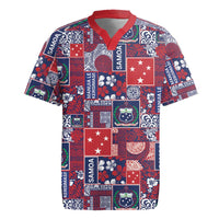 Red Samoa Manuia Le Kerisimasi Rugby Jersey Pacific Patchwork Xmas Vibes - Polynesian Pride