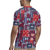 Red Samoa Manuia Le Kerisimasi Rugby Jersey Pacific Patchwork Xmas Vibes - Polynesian Pride