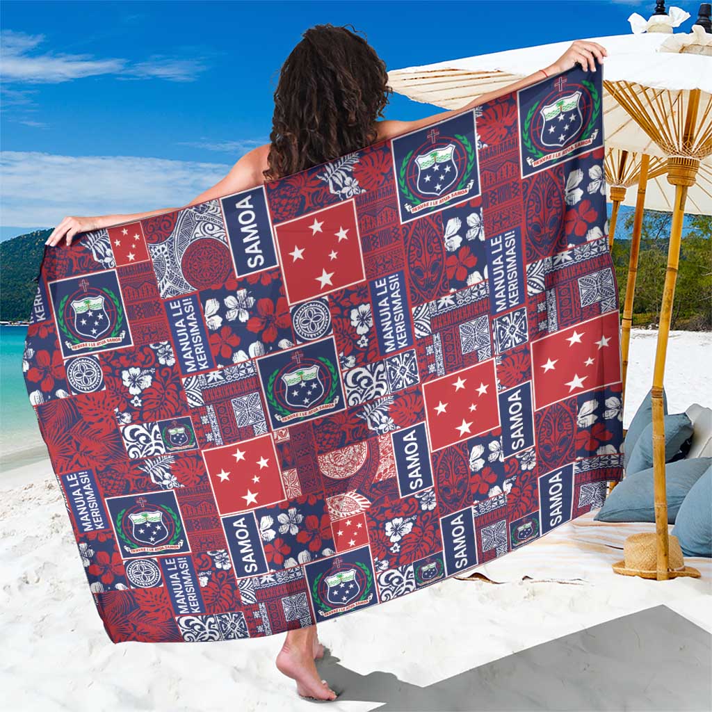 Red Samoa Manuia Le Kerisimasi Sarong Pacific Patchwork Xmas Vibes - Polynesian Pride