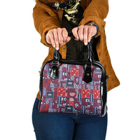 Red Samoa Manuia Le Kerisimasi Shoulder Handbag Pacific Patchwork Xmas Vibes - Polynesian Pride