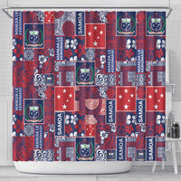 Red Samoa Manuia Le Kerisimasi Shower Curtain Pacific Patchwork Xmas Vibes - Polynesian Pride