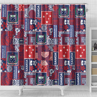 Red Samoa Manuia Le Kerisimasi Shower Curtain Pacific Patchwork Xmas Vibes - Polynesian Pride