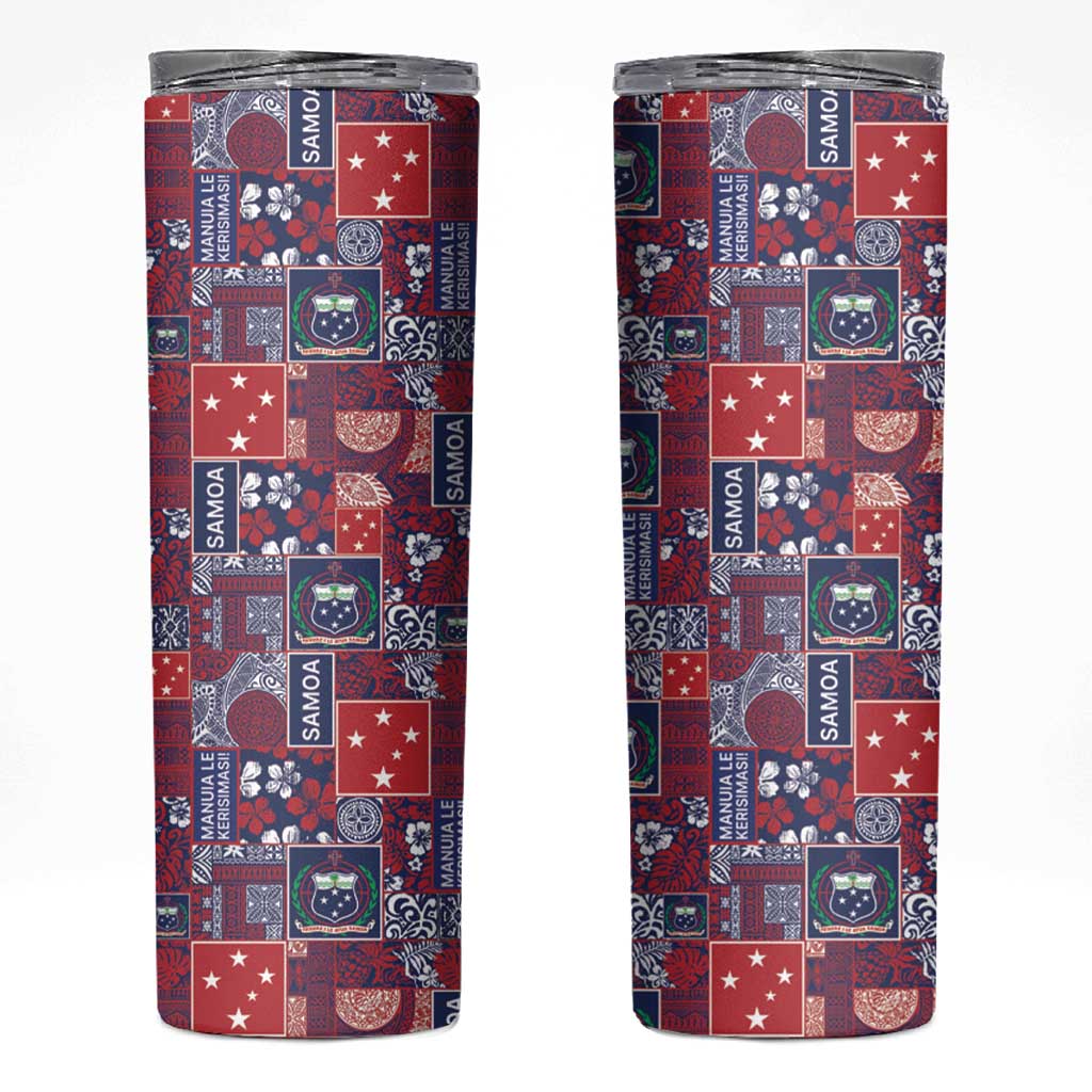 Red Samoa Manuia Le Kerisimasi Skinny Tumbler Pacific Patchwork Xmas Vibes - Polynesian Pride