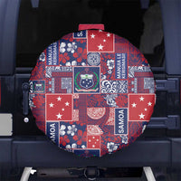 Red Samoa Manuia Le Kerisimasi Spare Tire Cover Pacific Patchwork Xmas Vibes - Polynesian Pride