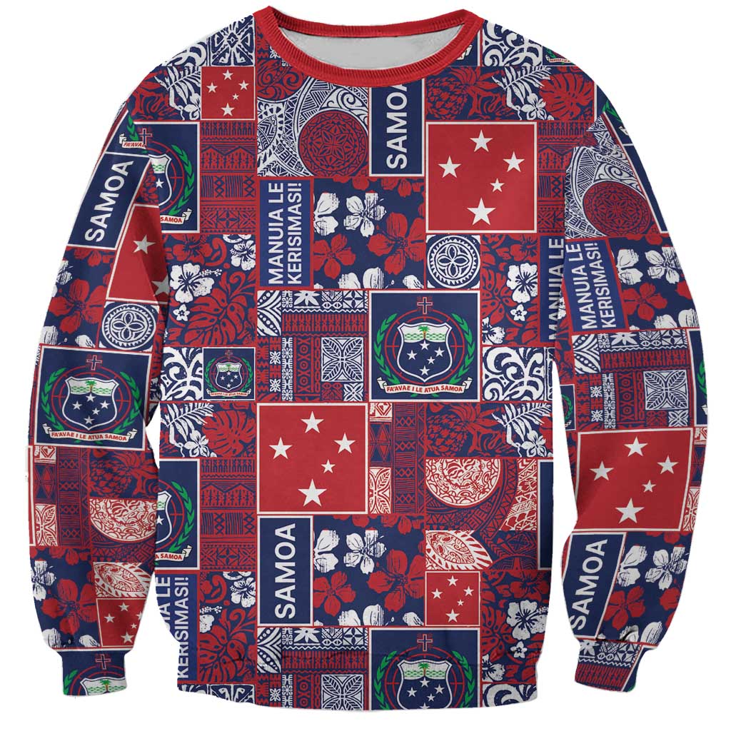 Red Samoa Manuia Le Kerisimasi Sweatshirt Pacific Patchwork Xmas Vibes LT9 Unisex Red - Polynesian Pride