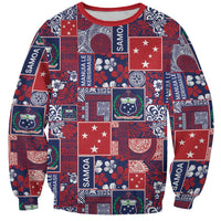 Red Samoa Manuia Le Kerisimasi Sweatshirt Pacific Patchwork Xmas Vibes - Polynesian Pride