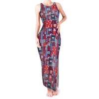 Red Samoa Manuia Le Kerisimasi Tank Maxi Dress Pacific Patchwork Xmas Vibes - Polynesian Pride