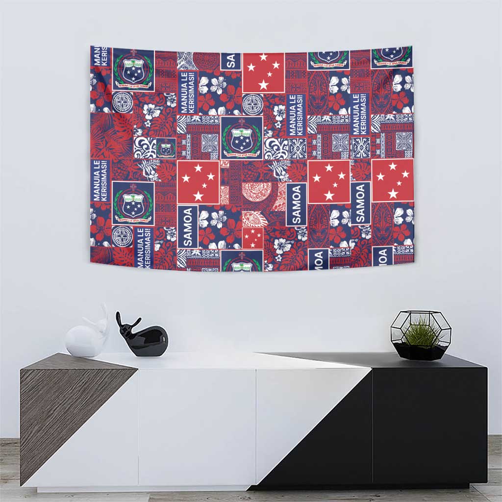 Red Samoa Manuia Le Kerisimasi Tapestry Pacific Patchwork Xmas Vibes - Polynesian Pride