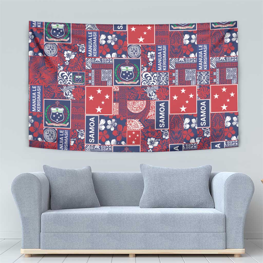 Red Samoa Manuia Le Kerisimasi Tapestry Pacific Patchwork Xmas Vibes - Polynesian Pride