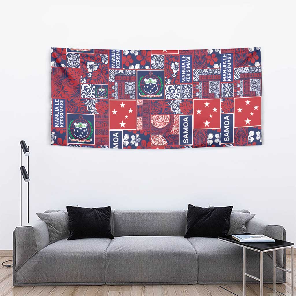 Red Samoa Manuia Le Kerisimasi Tapestry Pacific Patchwork Xmas Vibes - Polynesian Pride