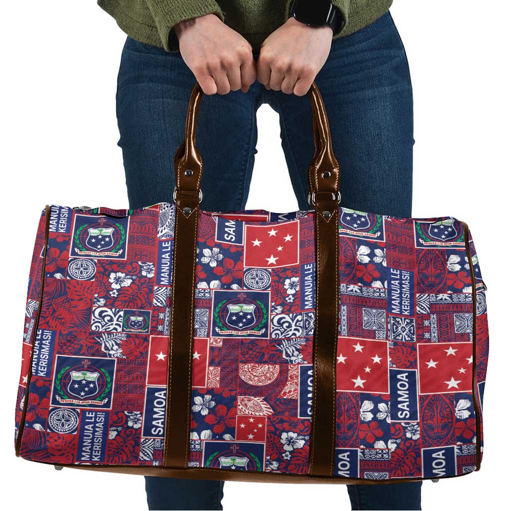 Red Samoa Manuia Le Kerisimasi Travel Bag Pacific Patchwork Xmas Vibes - Polynesian Pride