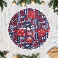 Red Samoa Manuia Le Kerisimasi Tree Skirt Pacific Patchwork Xmas Vibes - Polynesian Pride