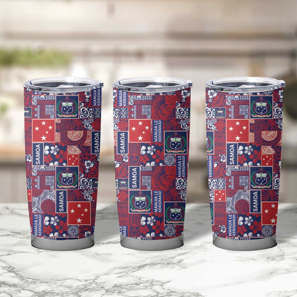 Red Samoa Manuia Le Kerisimasi Tumbler Cup Pacific Patchwork Xmas Vibes - Polynesian Pride