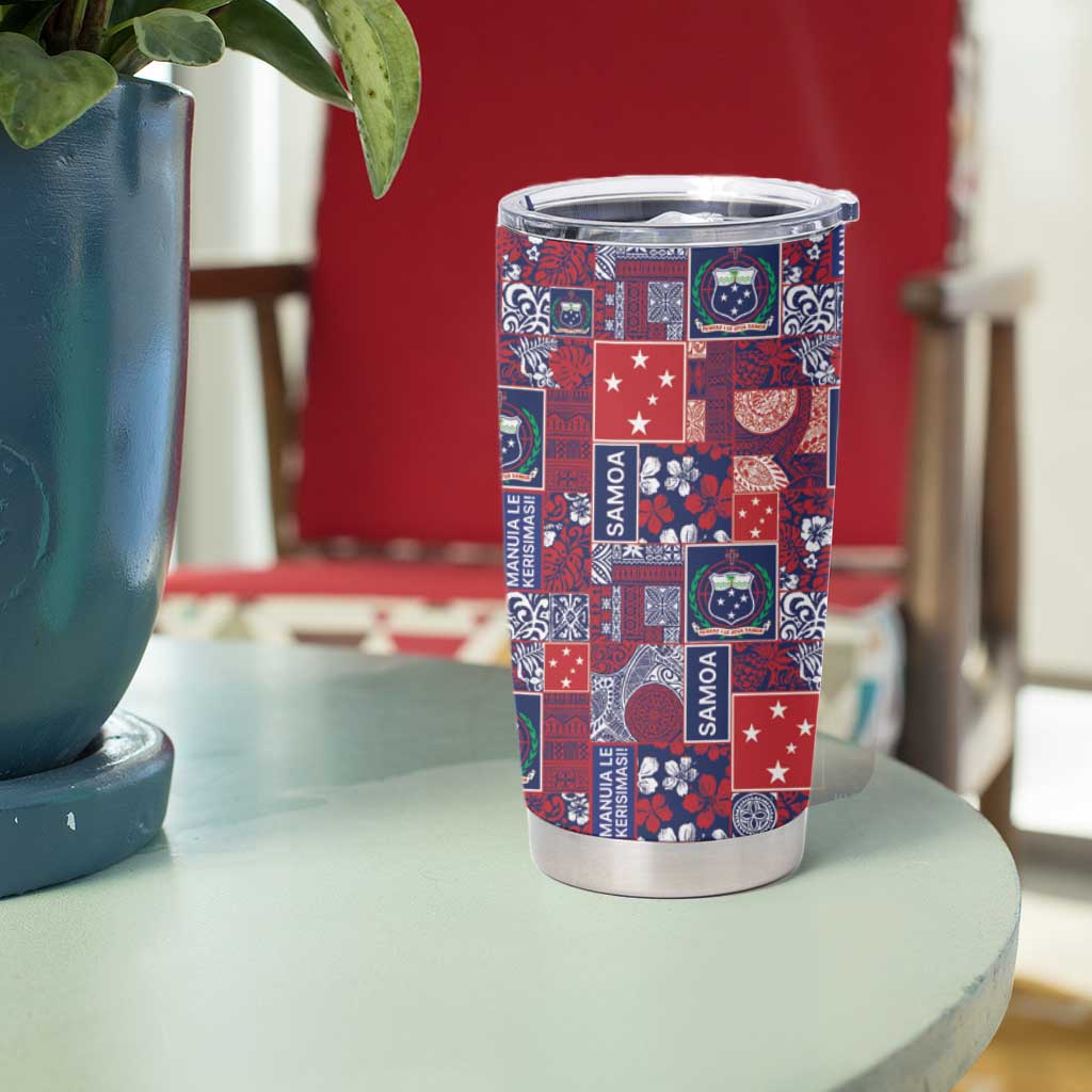 Red Samoa Manuia Le Kerisimasi Tumbler Cup Pacific Patchwork Xmas Vibes - Polynesian Pride