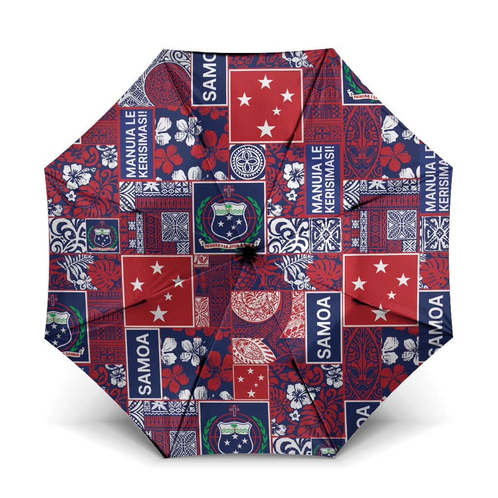Red Samoa Manuia Le Kerisimasi Umbrella Pacific Patchwork Xmas Vibes - Polynesian Pride