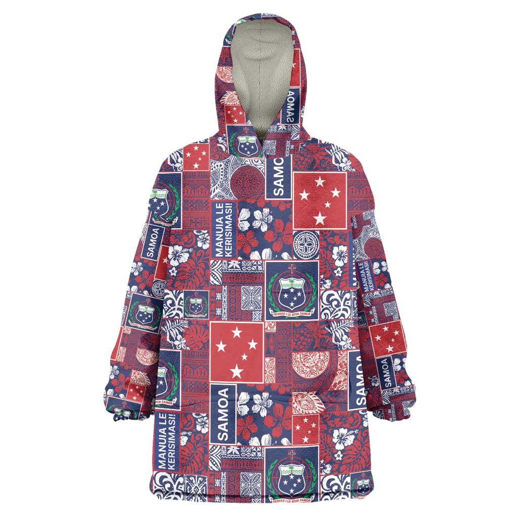 Red Samoa Manuia Le Kerisimasi Wearable Blanket Hoodie Pacific Patchwork Xmas Vibes LT9 One Size Red - Polynesian Pride