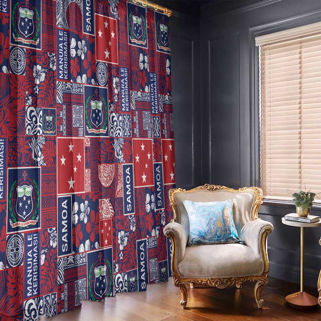 Red Samoa Manuia Le Kerisimasi Window Curtain Pacific Patchwork Xmas Vibes - Polynesian Pride