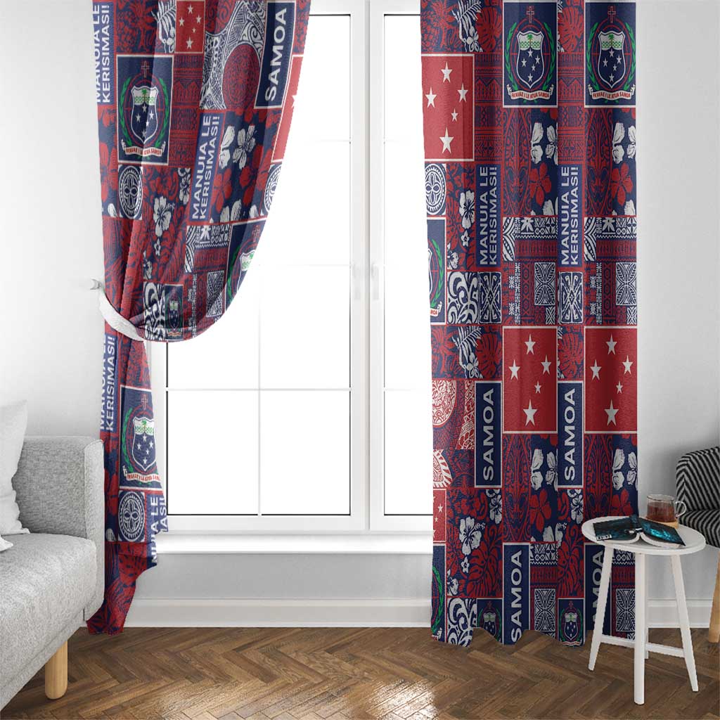 Red Samoa Manuia Le Kerisimasi Window Curtain Pacific Patchwork Xmas Vibes - Polynesian Pride